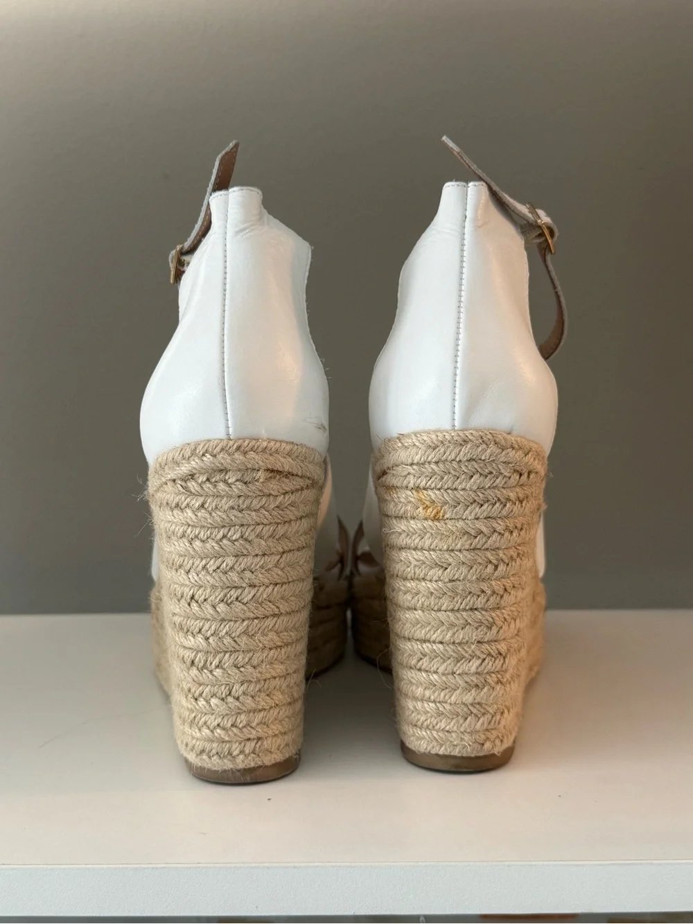 Steve Madden White Leather Espadrille Platform Sandals with Ankle Strap